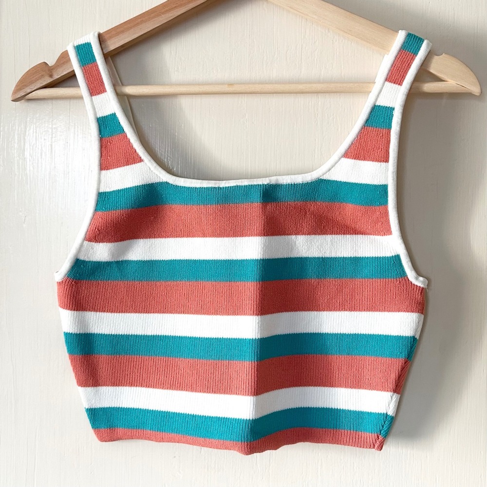 Aritzia‎ Babaton Sculpt Knit Squareneck Cropped Tank Turquoise Blue Grapefruit M